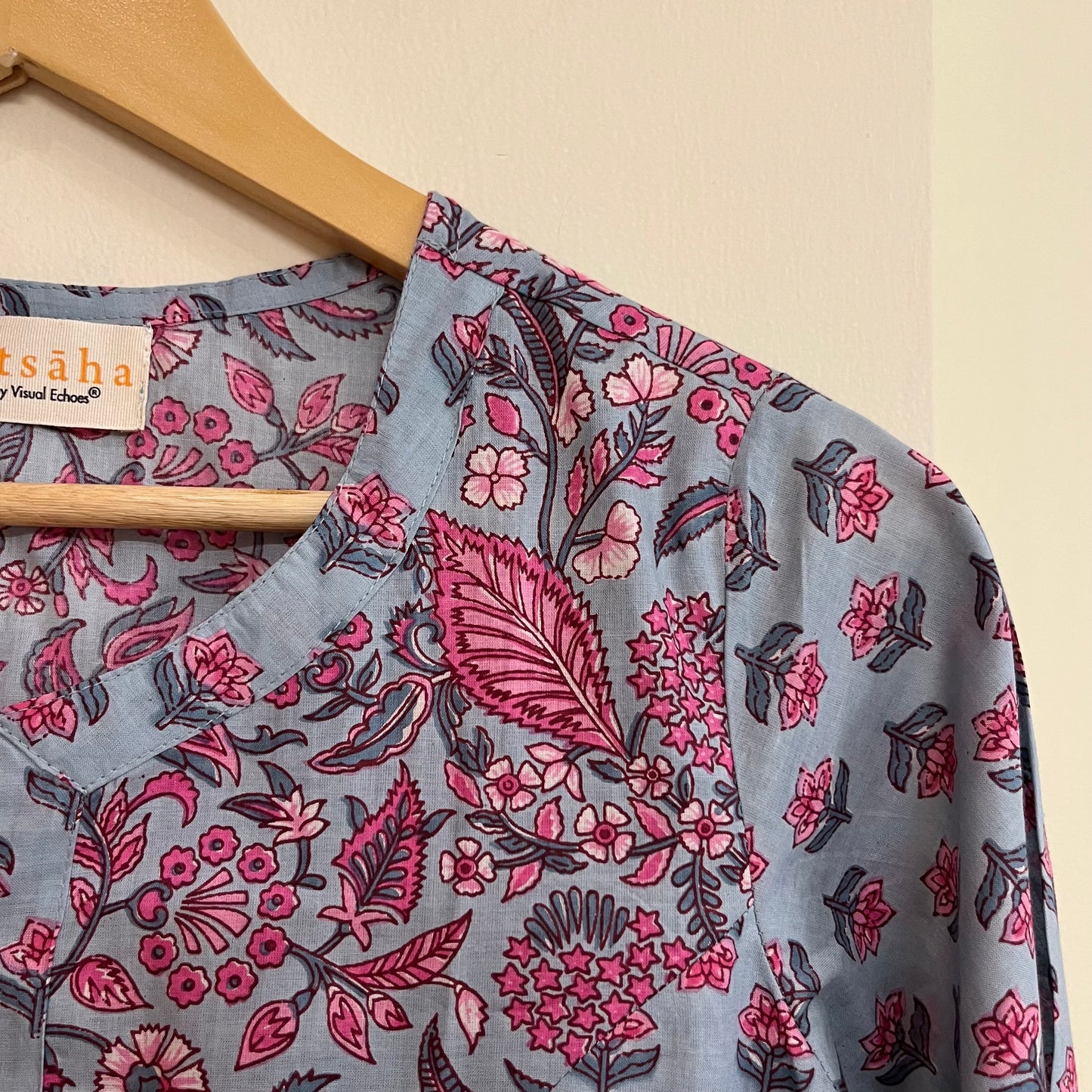 Aaina Handblock Printed Kurta_Blue Floral