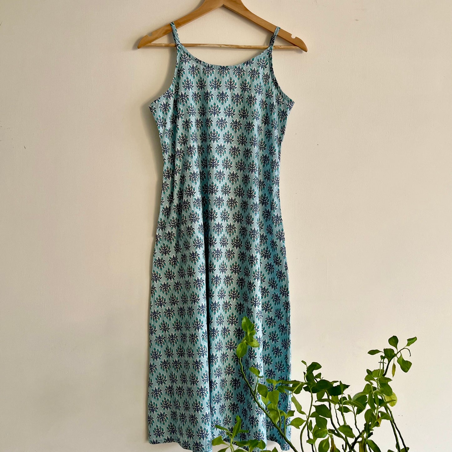 Noodle Strap Pure Cotton Dress - Light Blue