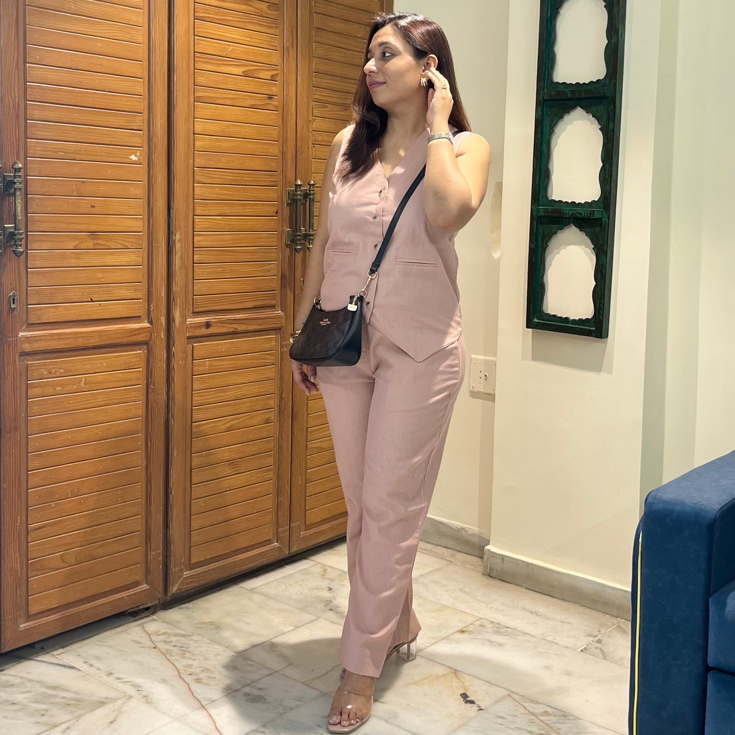 Linen Waistcoat Coord Set - Blush Pink