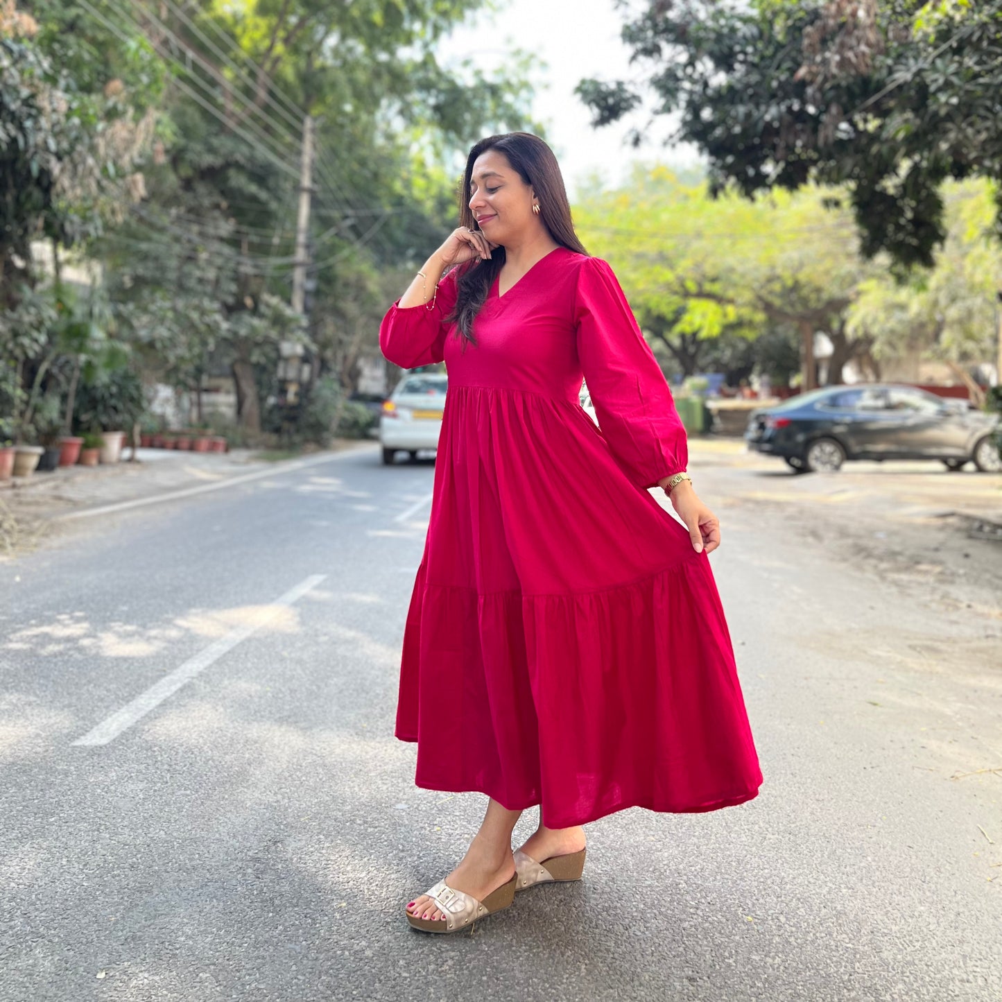 Aanya Midi Dress - Very Berry Pink
