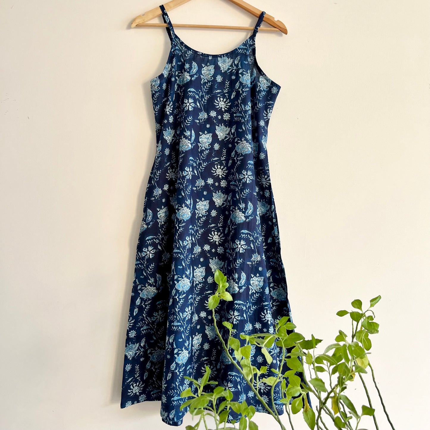 Noodle Strap Pure Cotton Dress - Indigo Blue