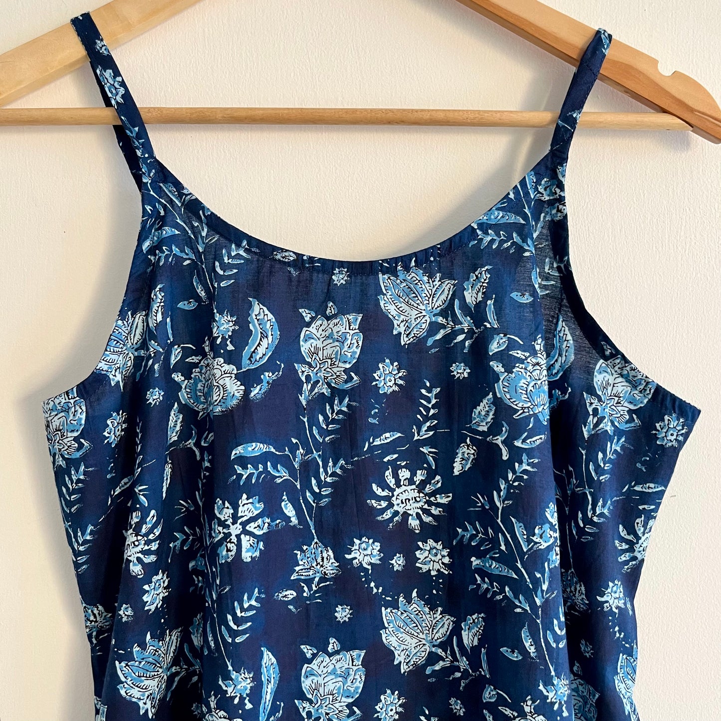 Noodle Strap Pure Cotton Dress - Indigo Blue
