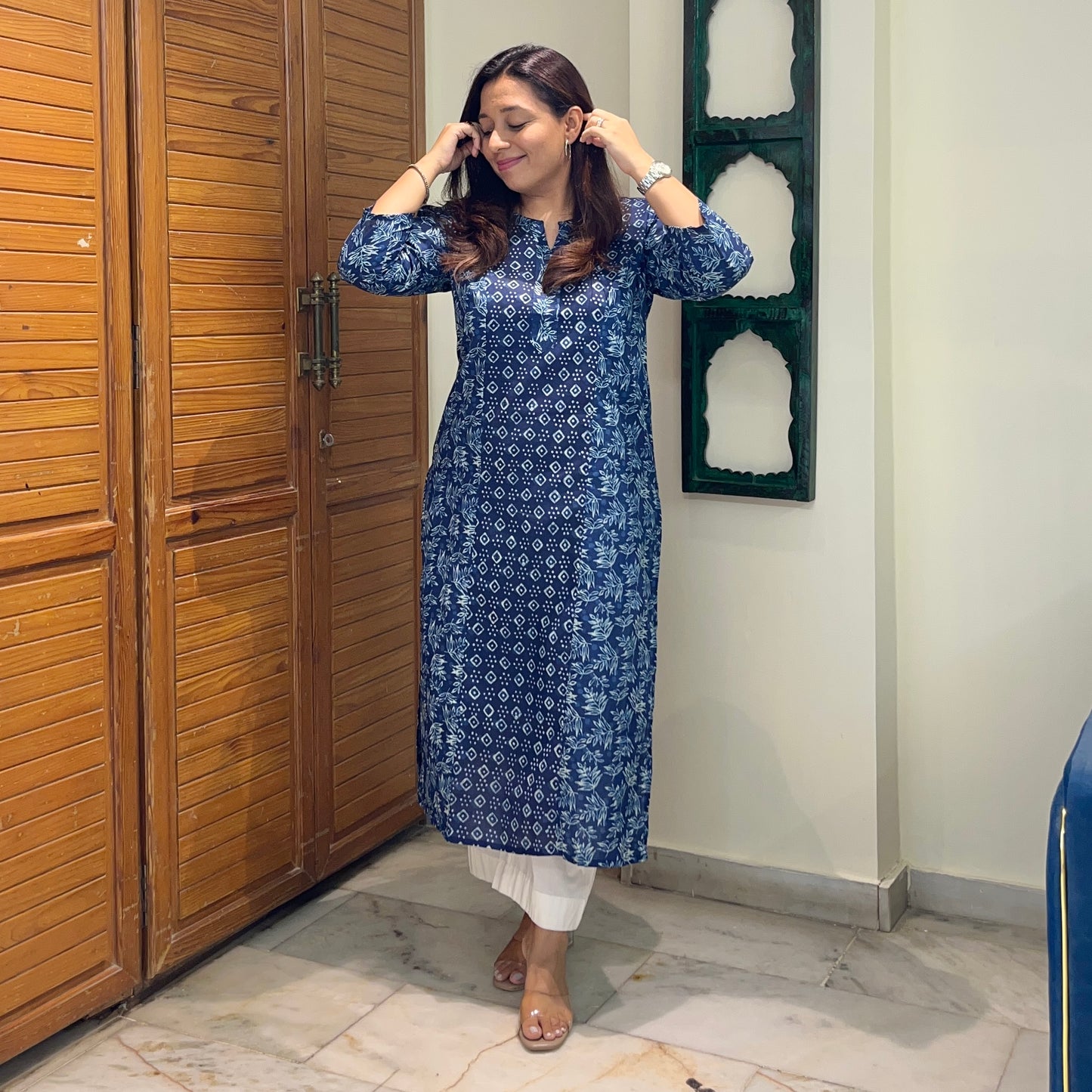 Aaina Handblock Printed Kurta_Indigo