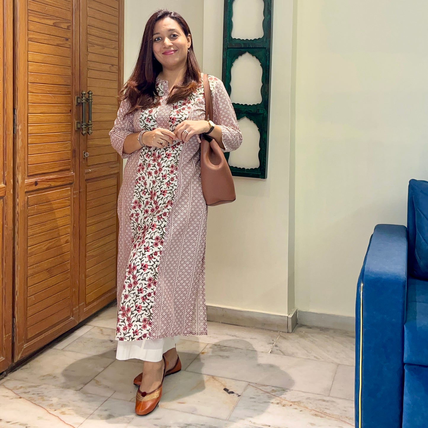 Aaina Handblock Printed Kurta_Beige