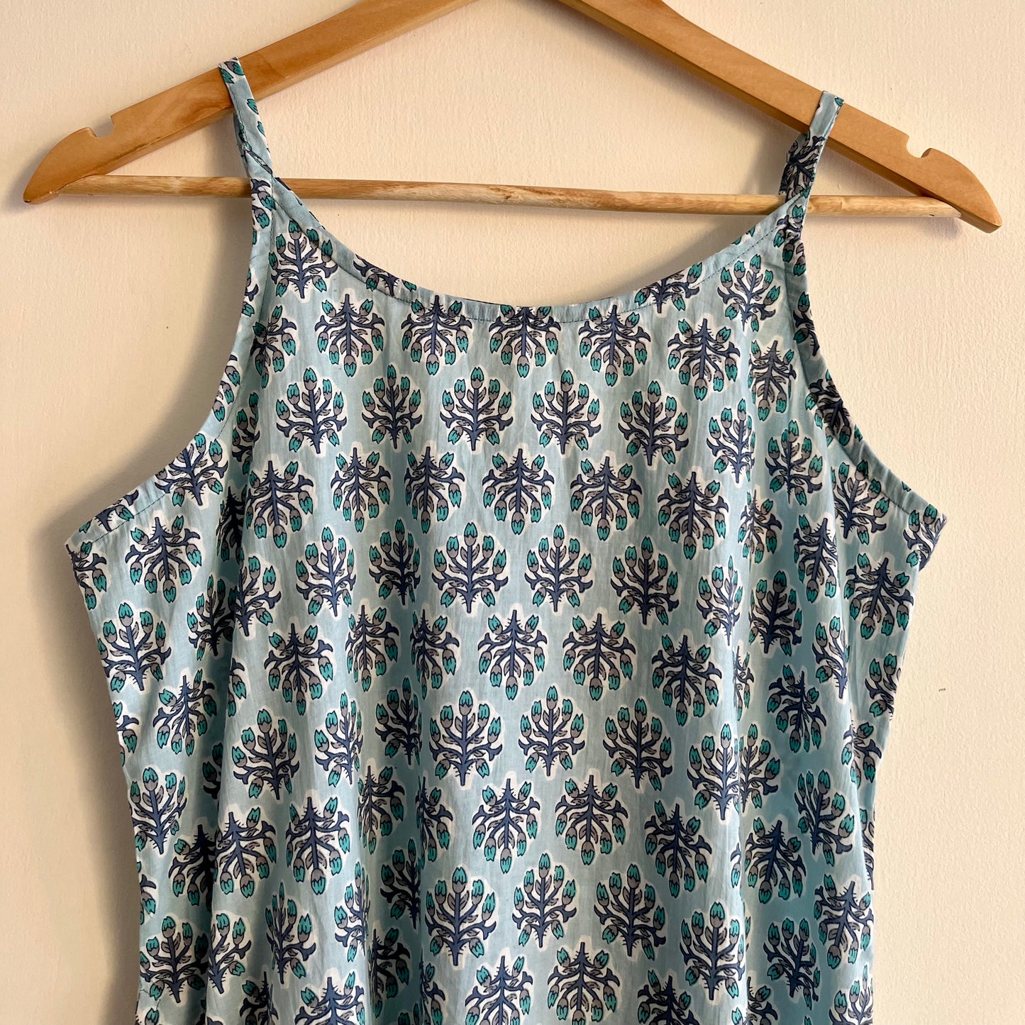 Noodle Strap Pure Cotton Dress - Light Blue