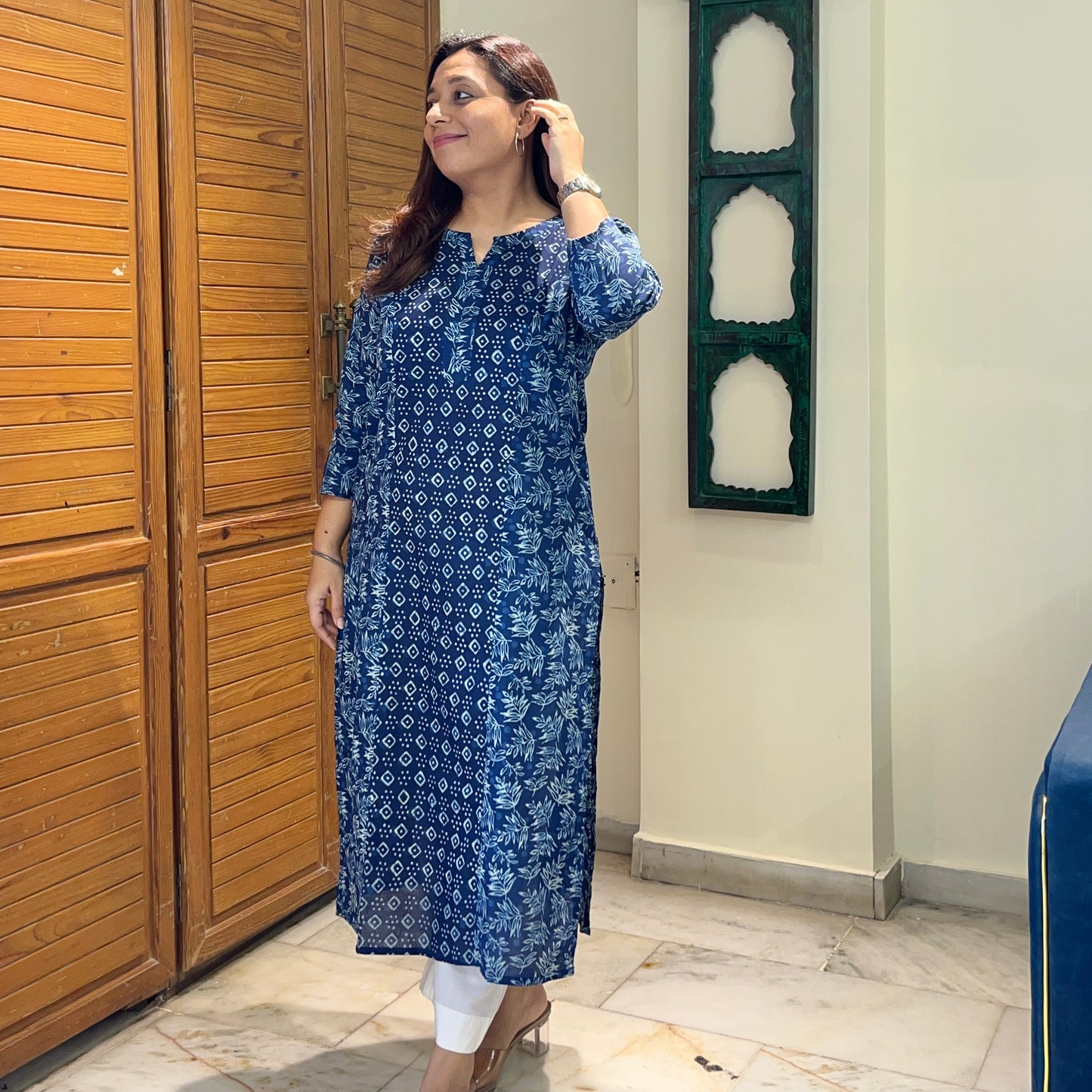 Aaina Handblock Printed Kurta_Indigo
