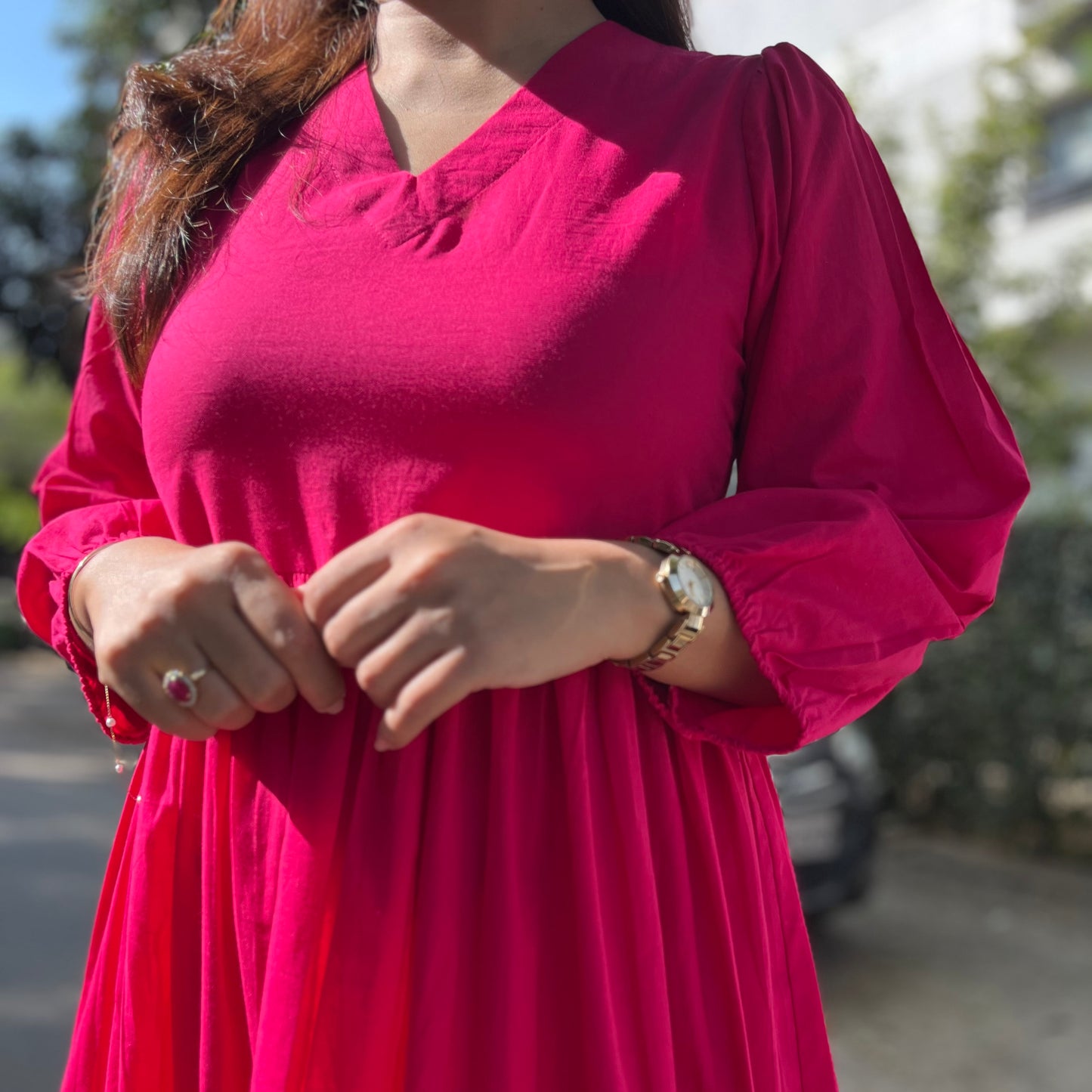Aanya Midi Dress - Very Berry Pink