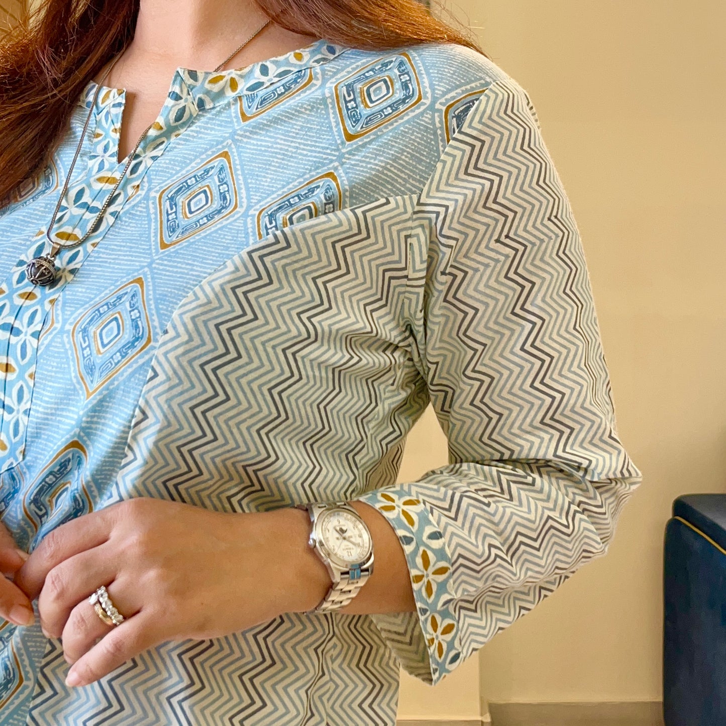 Aaina Handblock Printed Kurta_Geometric