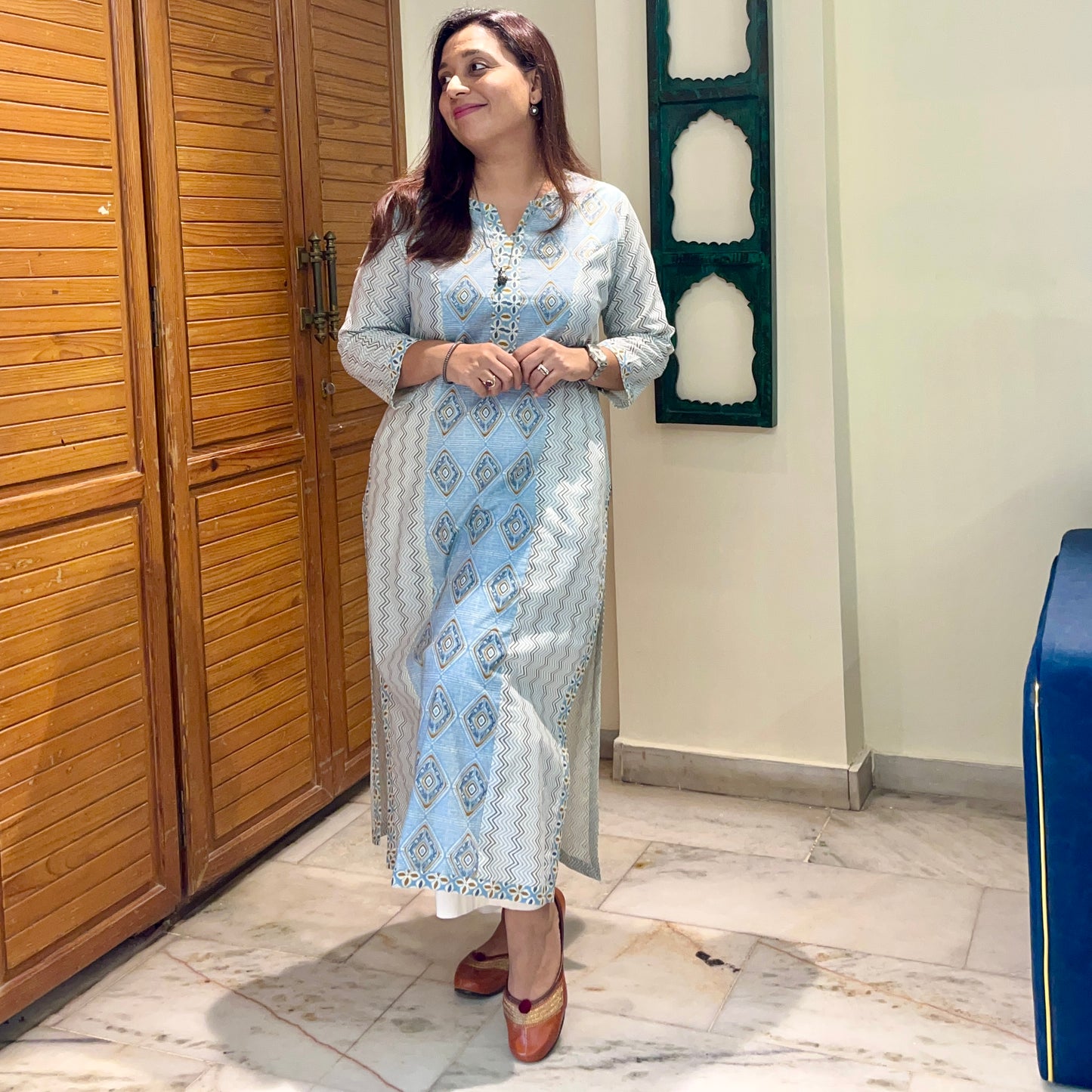 Aaina Handblock Printed Kurta_Geometric