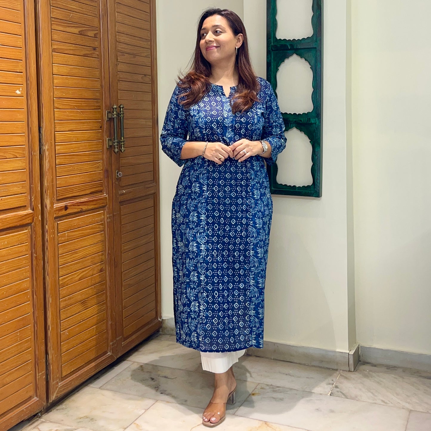 Aaina Handblock Printed Kurta_Indigo