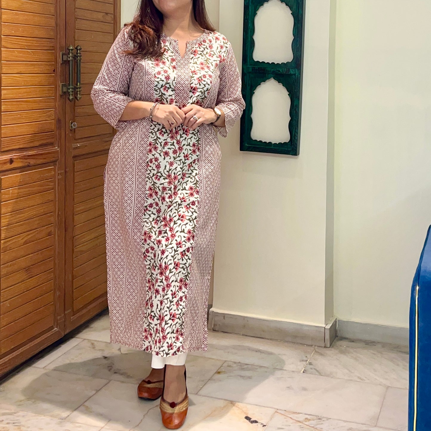 Aaina Handblock Printed Kurta_Beige