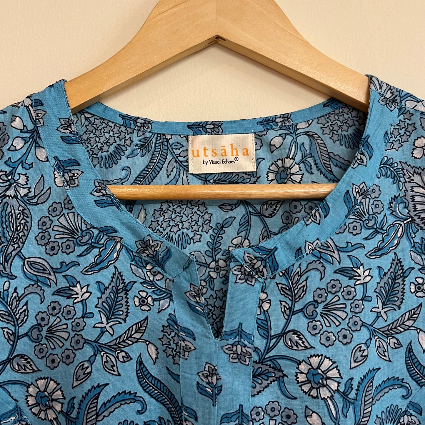 Aaina Handblock Printed Kurta_Firozi