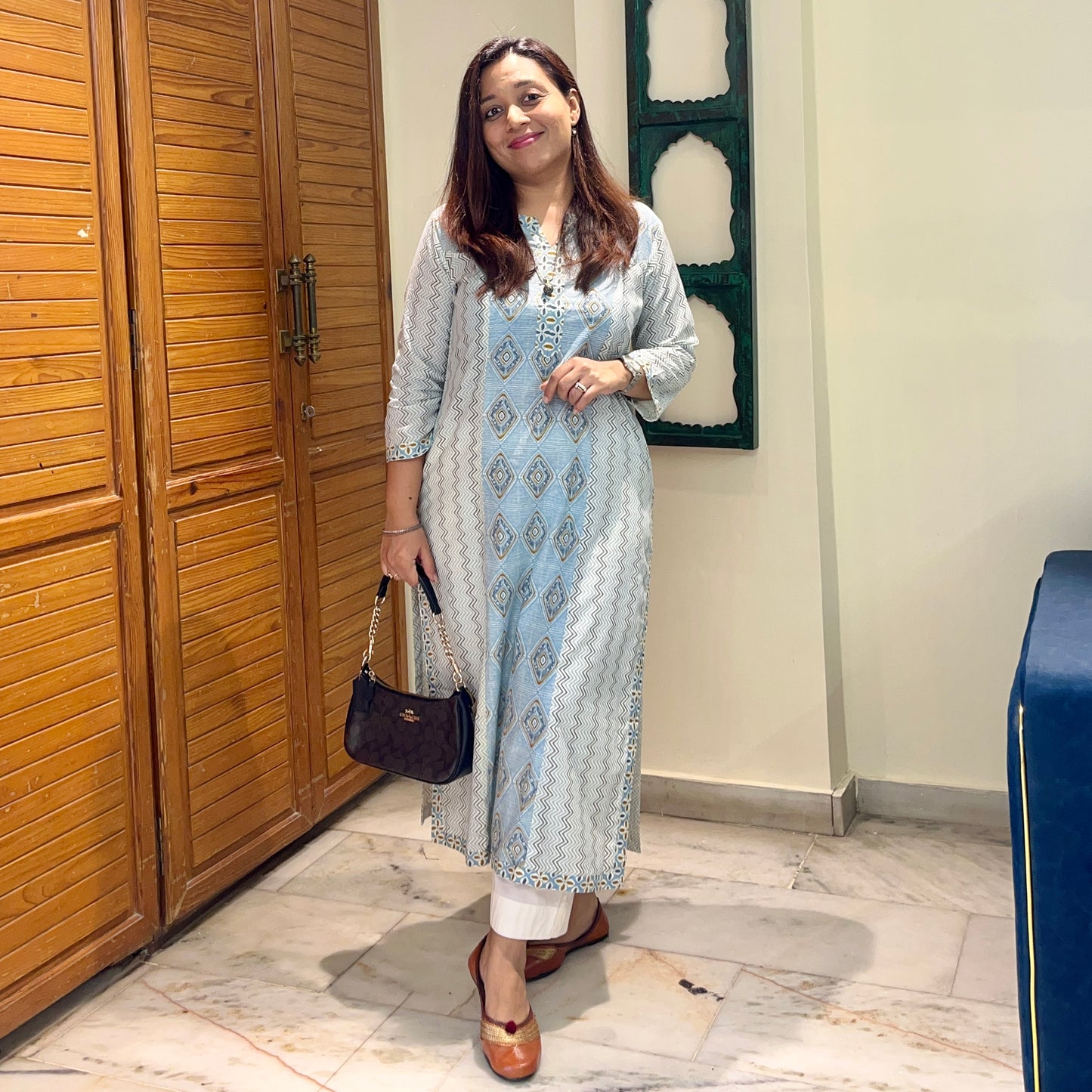 Aaina Handblock Printed Kurta_Geometric