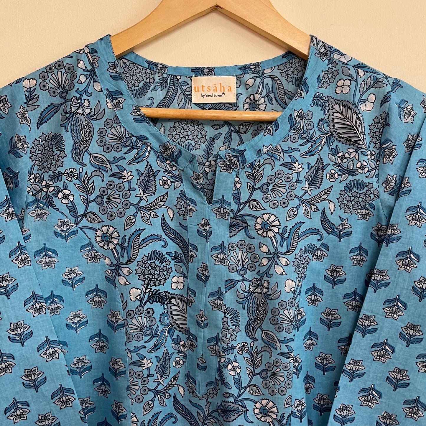Aaina Handblock Printed Kurta_Firozi