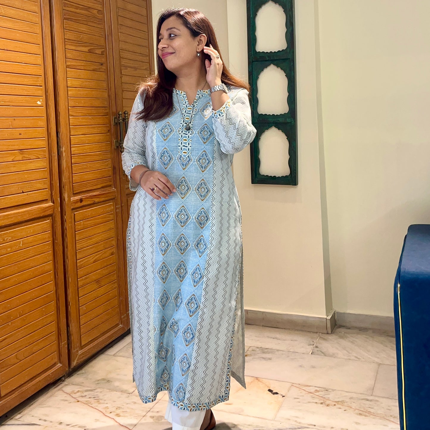 Aaina Handblock Printed Kurta_Geometric