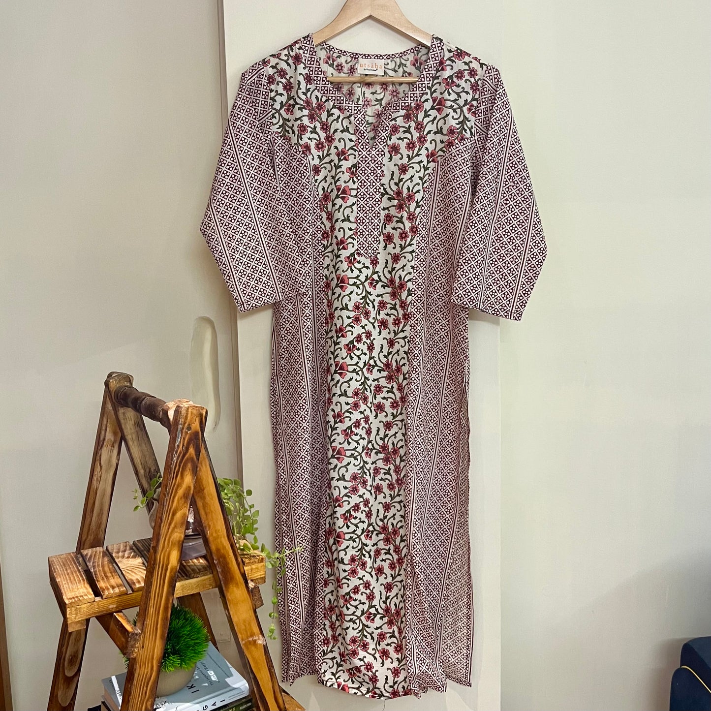 Aaina Handblock Printed Kurta_Beige