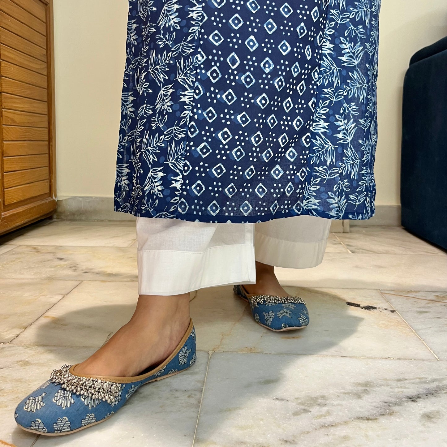 Aaina Handblock Printed Kurta_Indigo