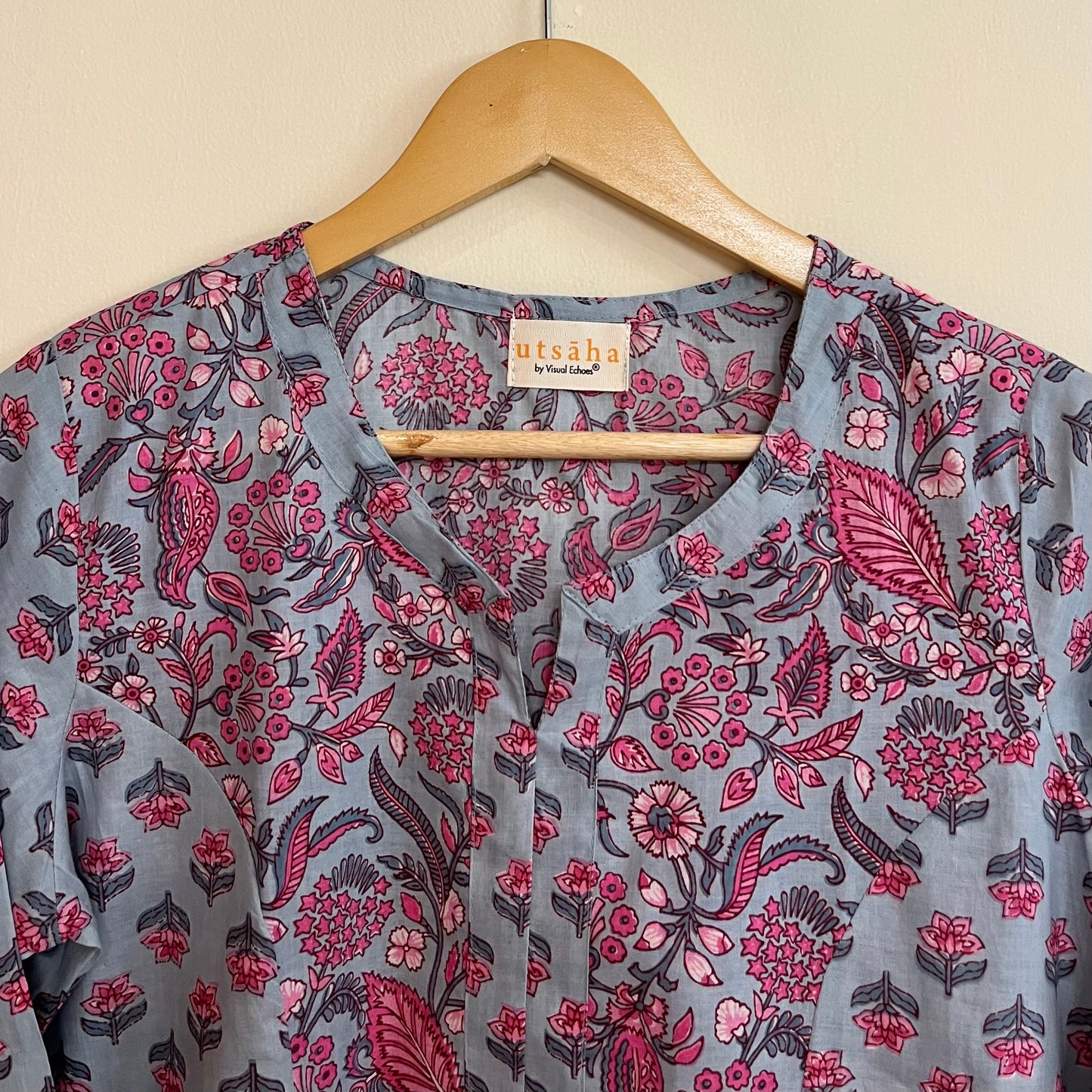 Aaina Handblock Printed Kurta_Blue Floral