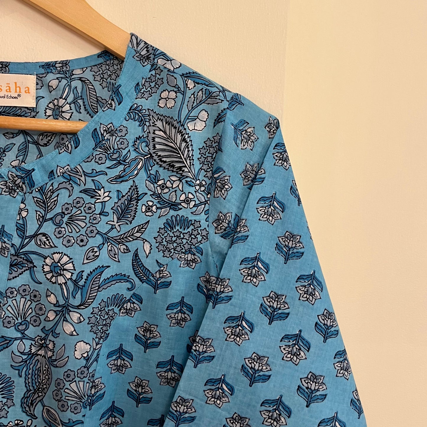 Aaina Handblock Printed Kurta_Firozi