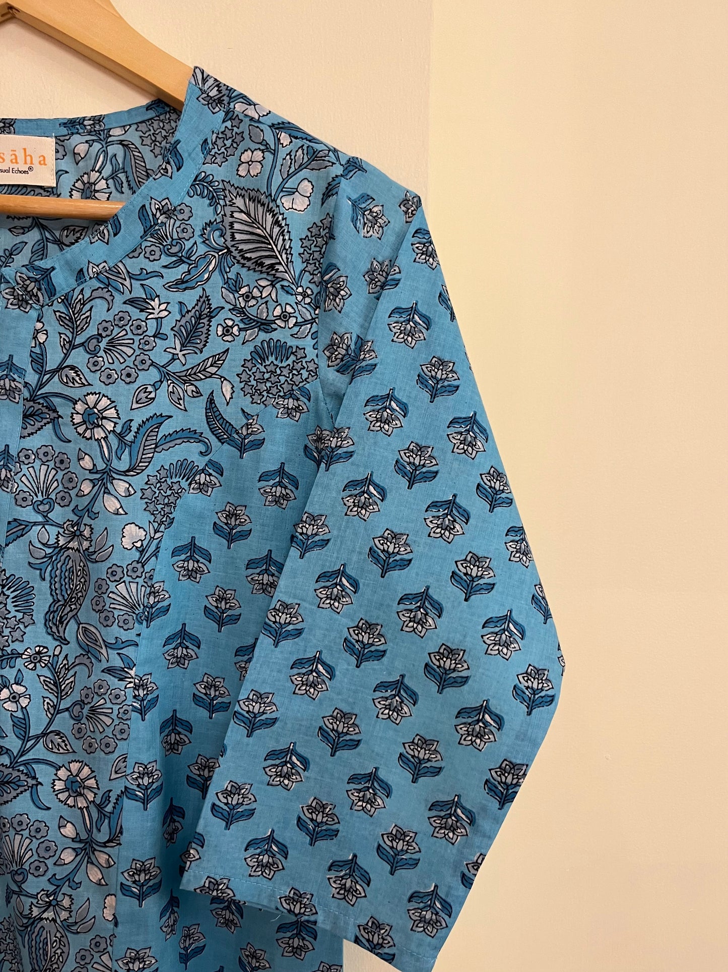 Aaina Handblock Printed Kurta_Firozi