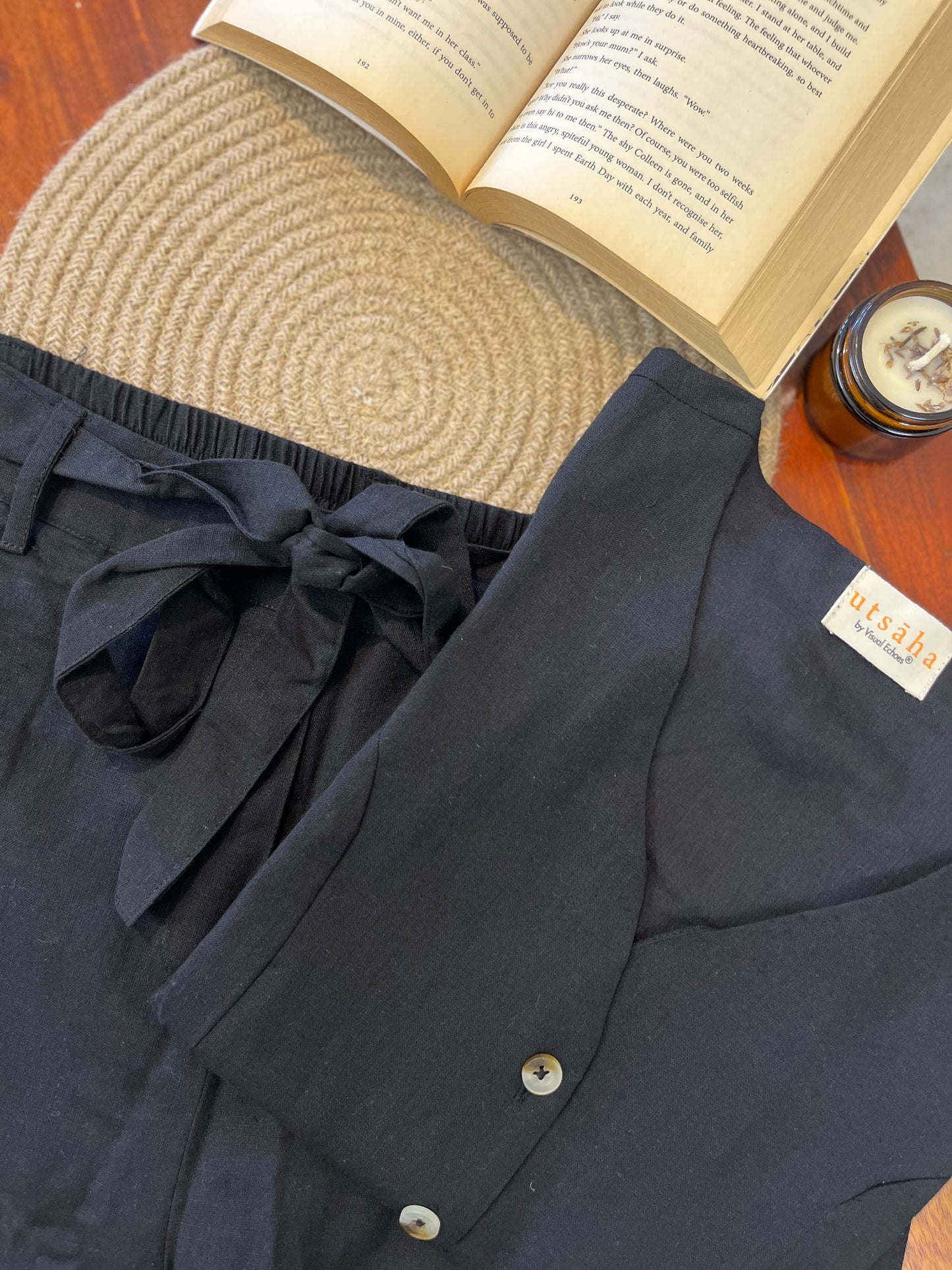 Linen Waistcoat Coord Set - Black