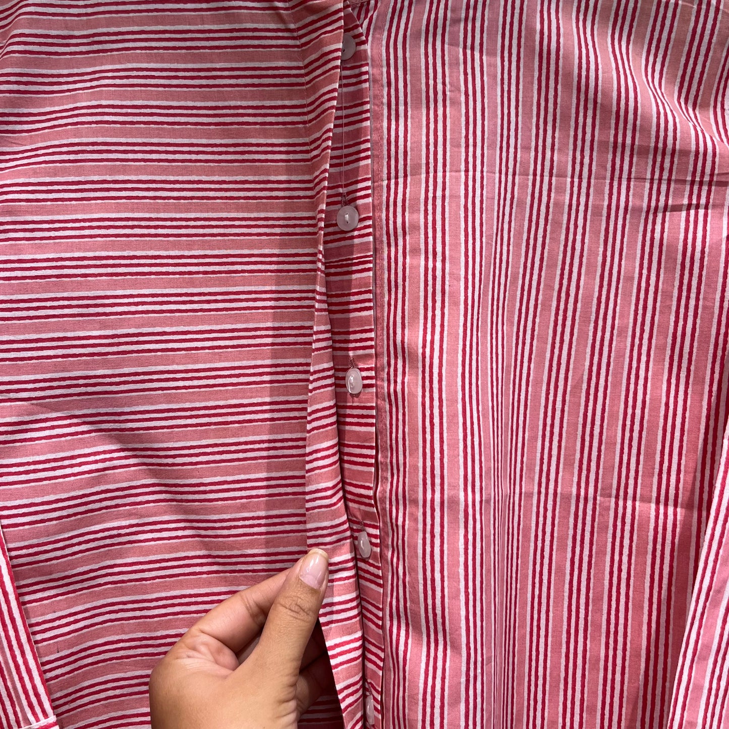 Stripes Handblock Printed Top - Red