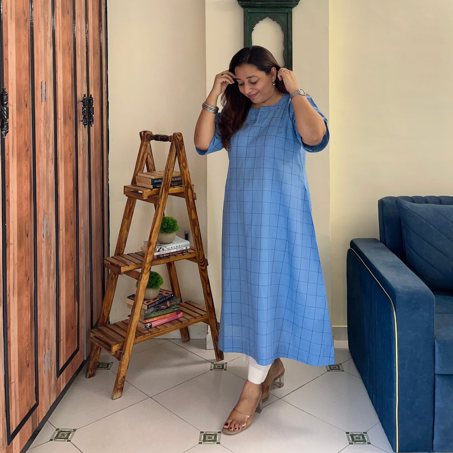 The Check Edit Handloom Kurta - Powder Blue