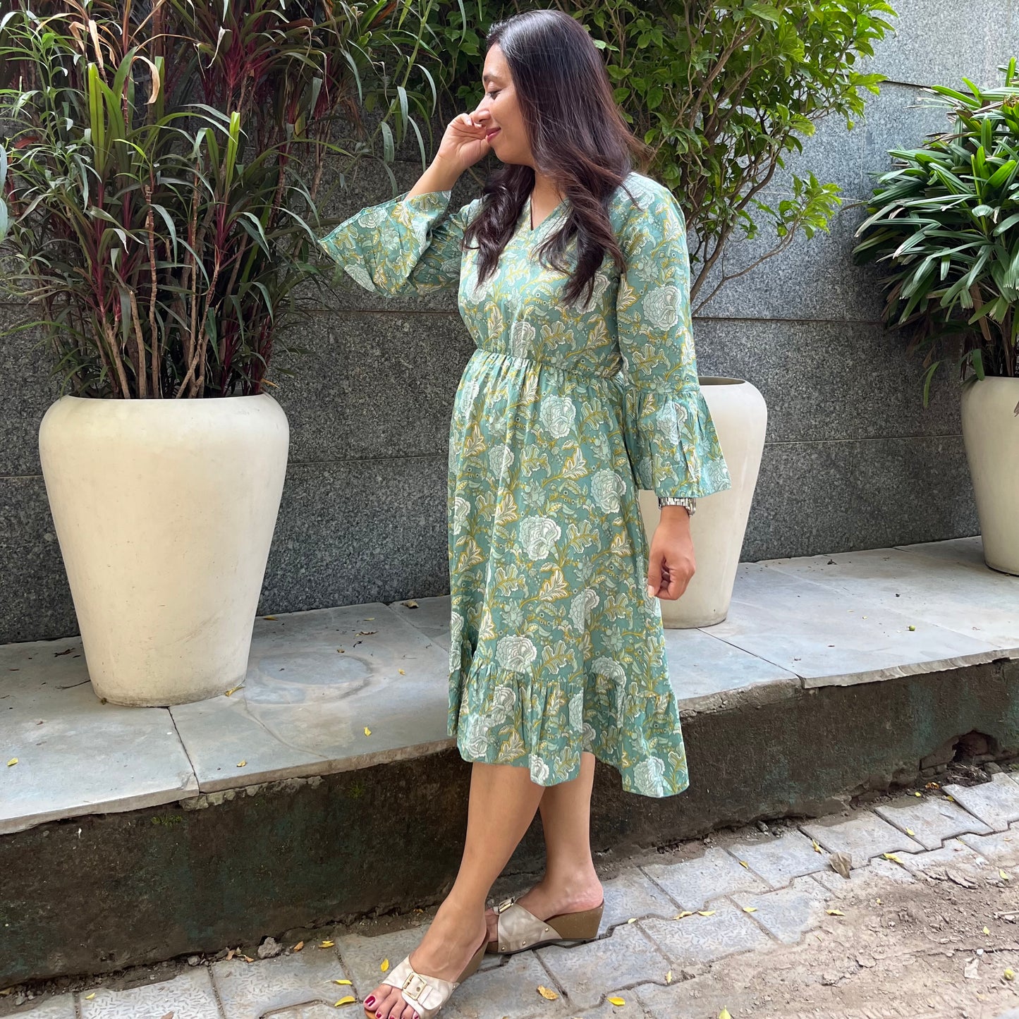 Heer Pure Cotton Dresses - Teal Floral