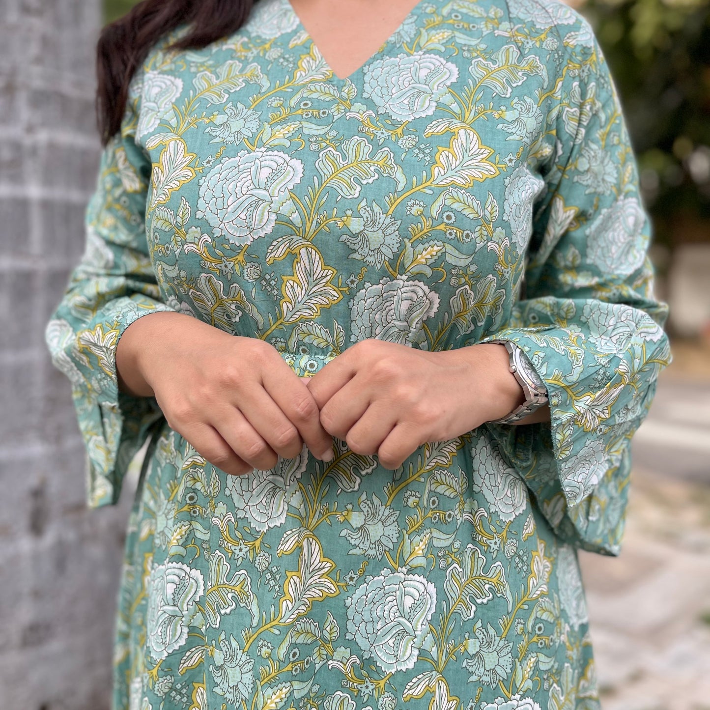 Heer Pure Cotton Dresses - Teal Floral