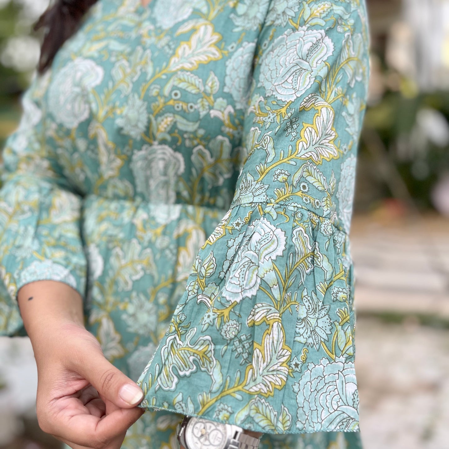 Heer Pure Cotton Dresses - Teal Floral
