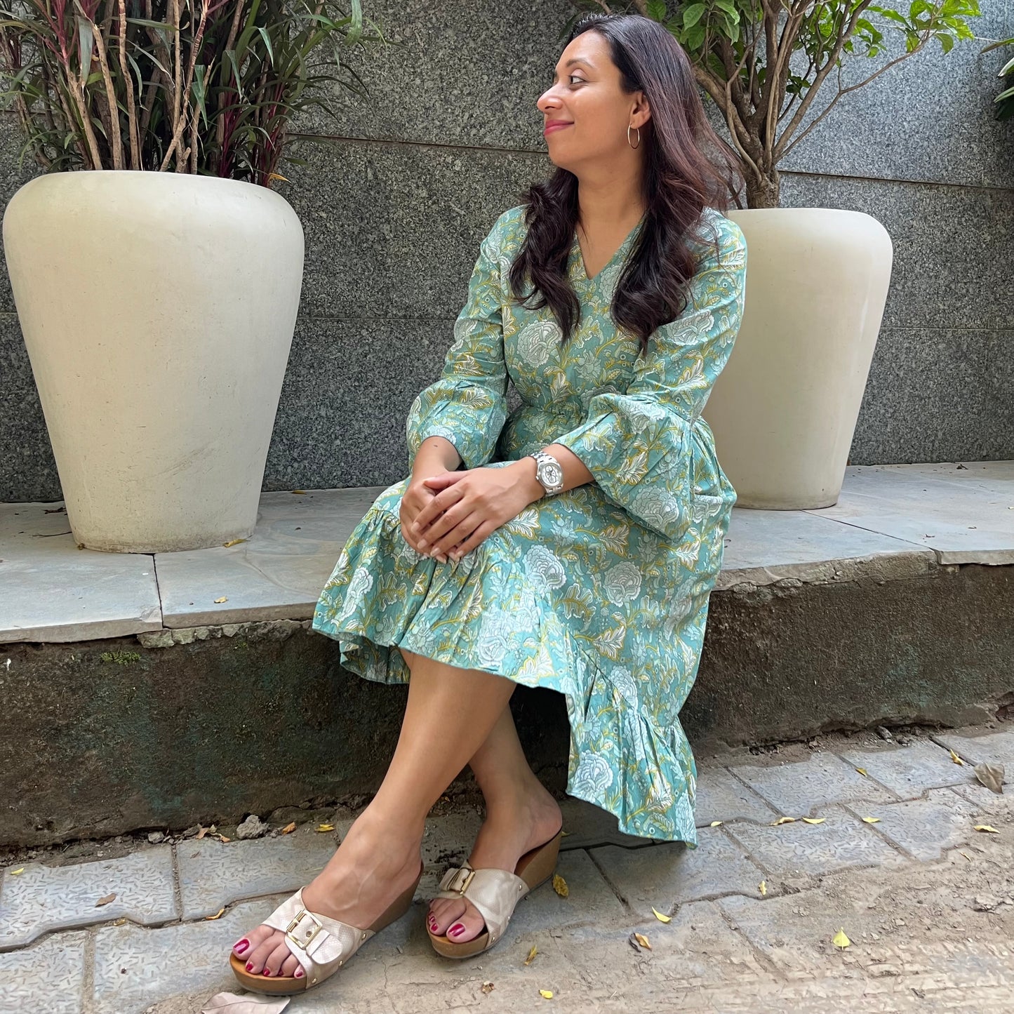 Heer Pure Cotton Dresses - Teal Floral