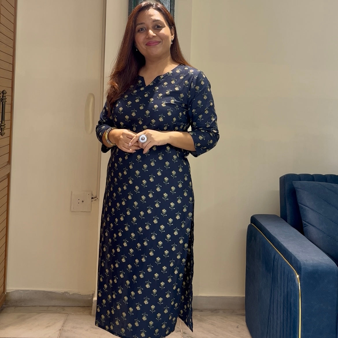 Rozana 2.0 Pure Cotton Kurta_Navy Blue