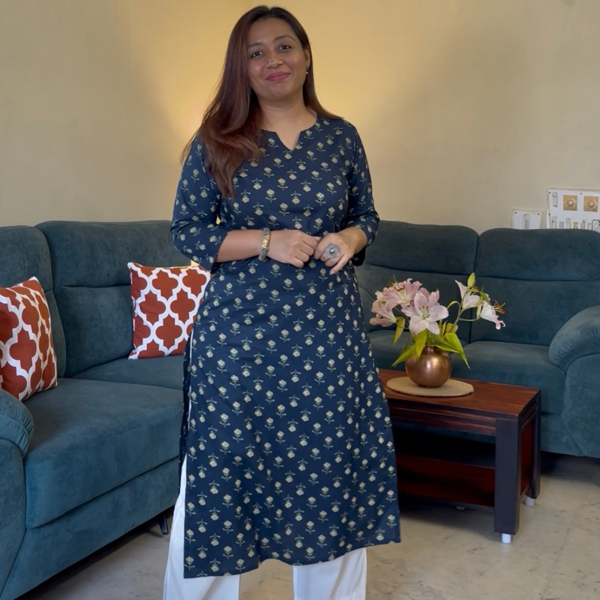 Rozana 2.0 Pure Cotton Kurta_Navy Blue