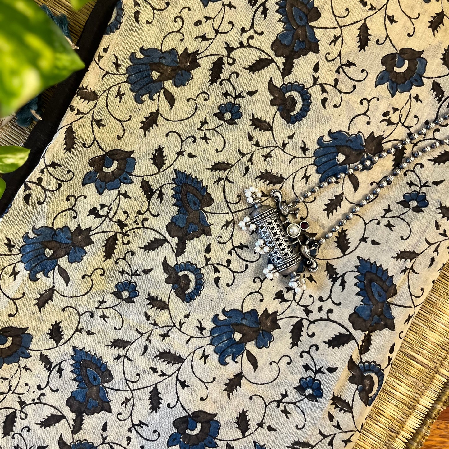 Chanderi Ajrakh Handblock Printed - Dupatta_Off White