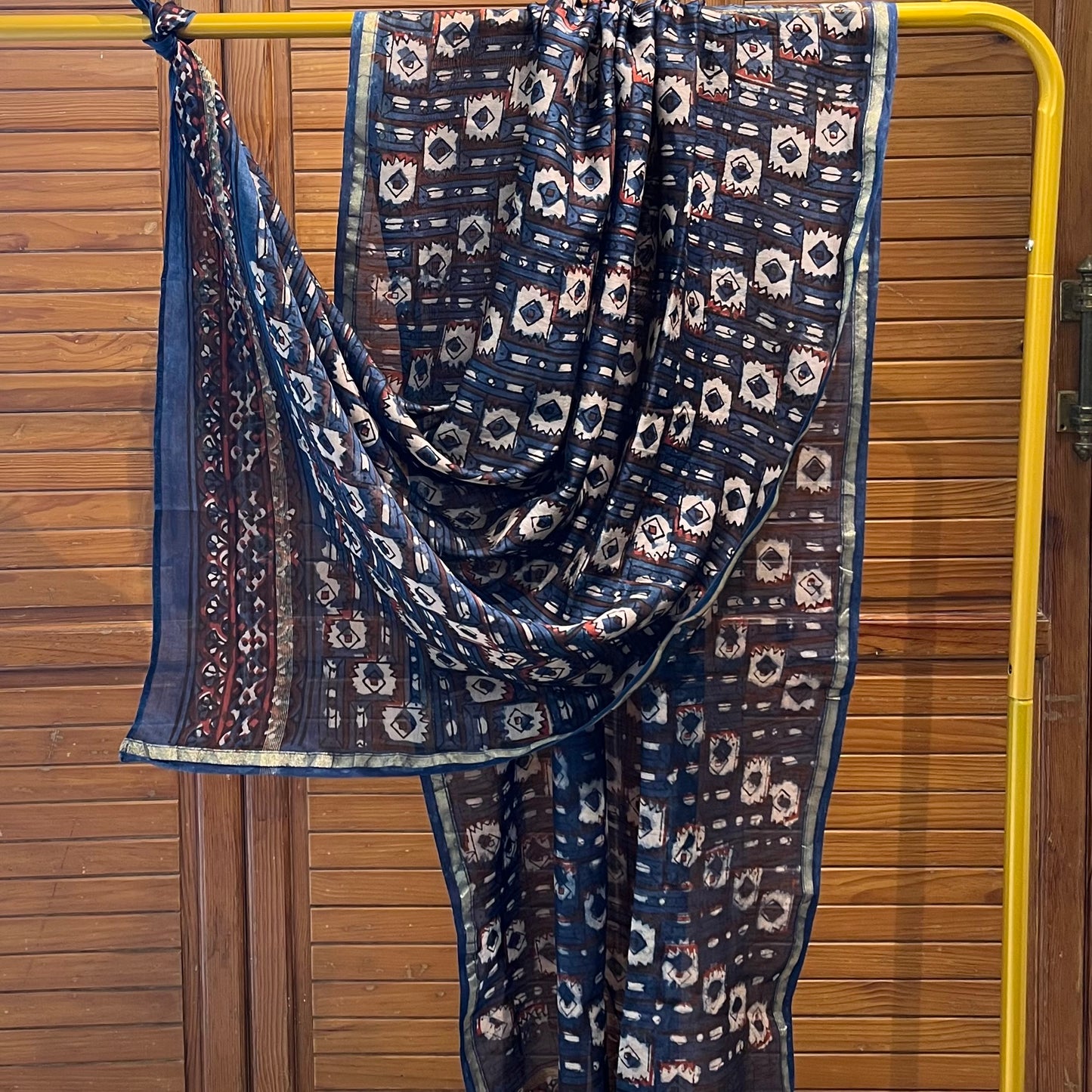 Chanderi Handblock Printed - Dupatta_Navy Blue