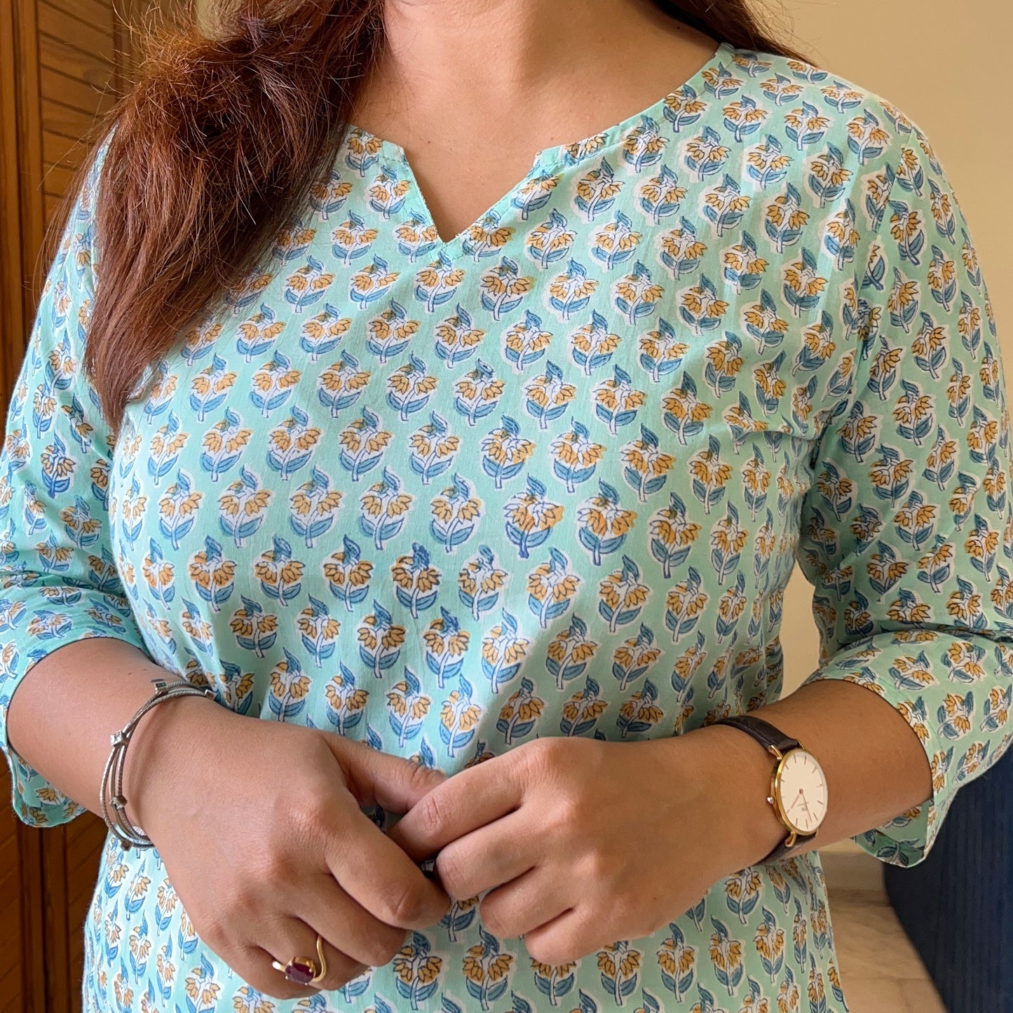 Saadgi 2.0 - Handblock Printed Everyday Kurtas - Firozi & Yellow