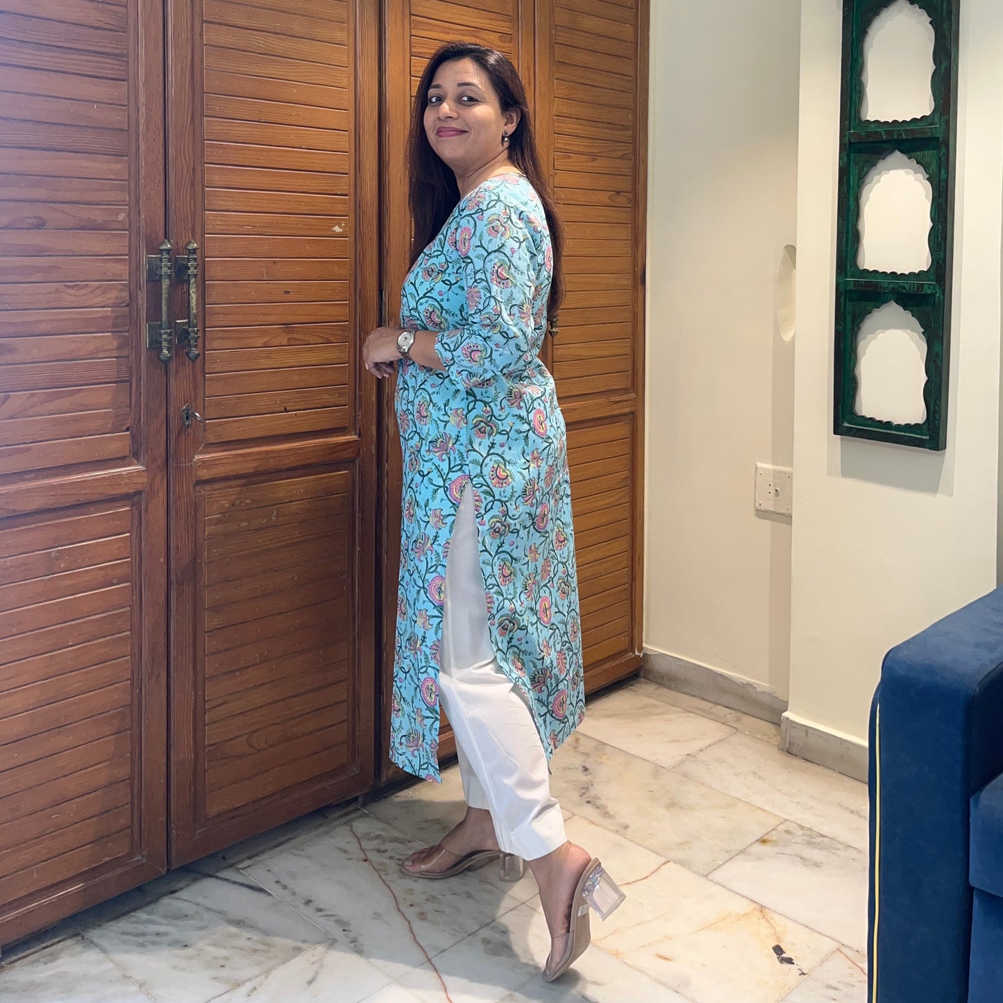 Saadgi 2.0 - Handblock Printed Everyday Kurtas -Firozi Floral