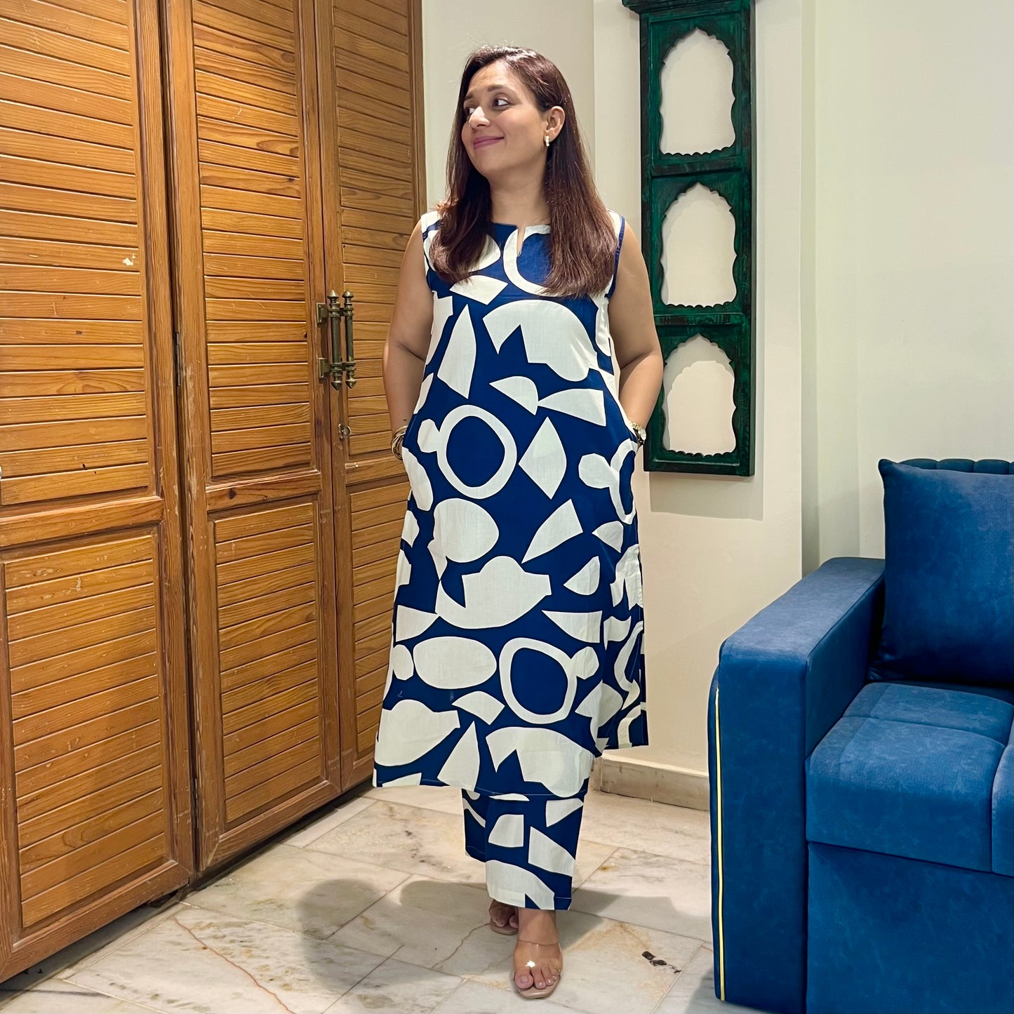 Abstract Print Coord Set - Navy Blue