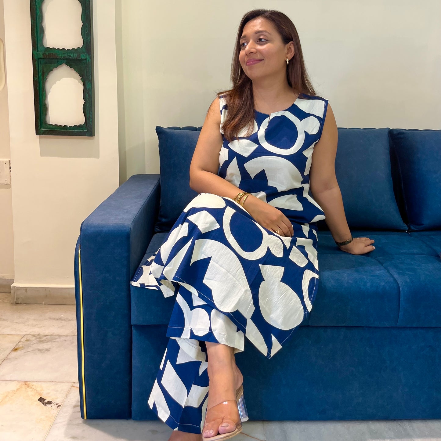 Abstract Print Coord Set - Navy Blue