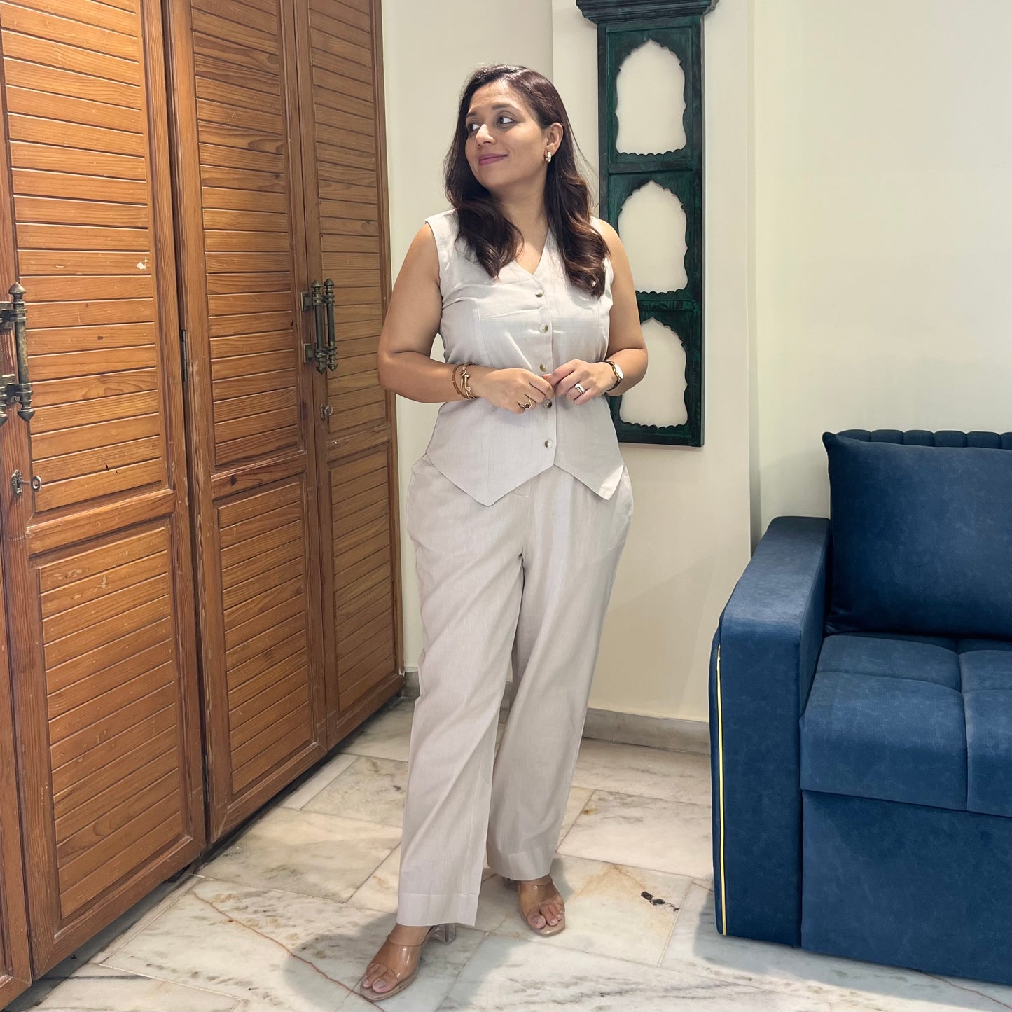 Linen Waistcoat Coord Set - Taupe