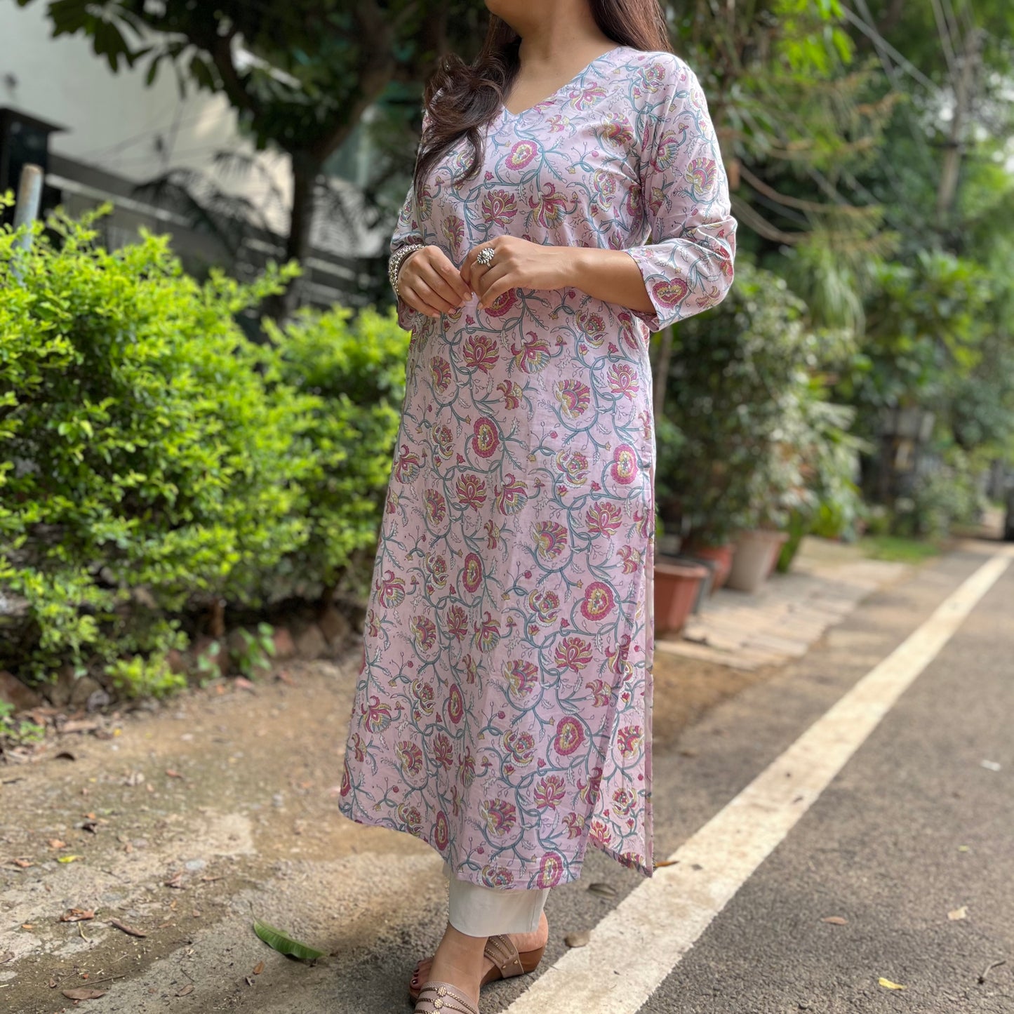 Rozana Everyday Handblock Printed Kurta_Mauve
