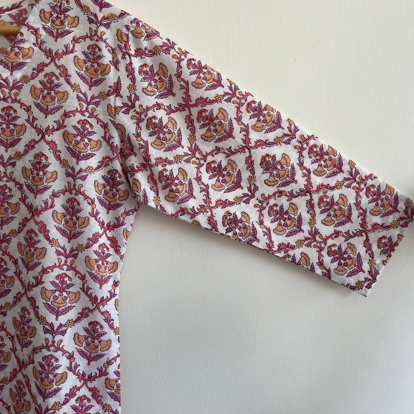 Rozana Everyday Handblock Printed Kurta_Pink & White