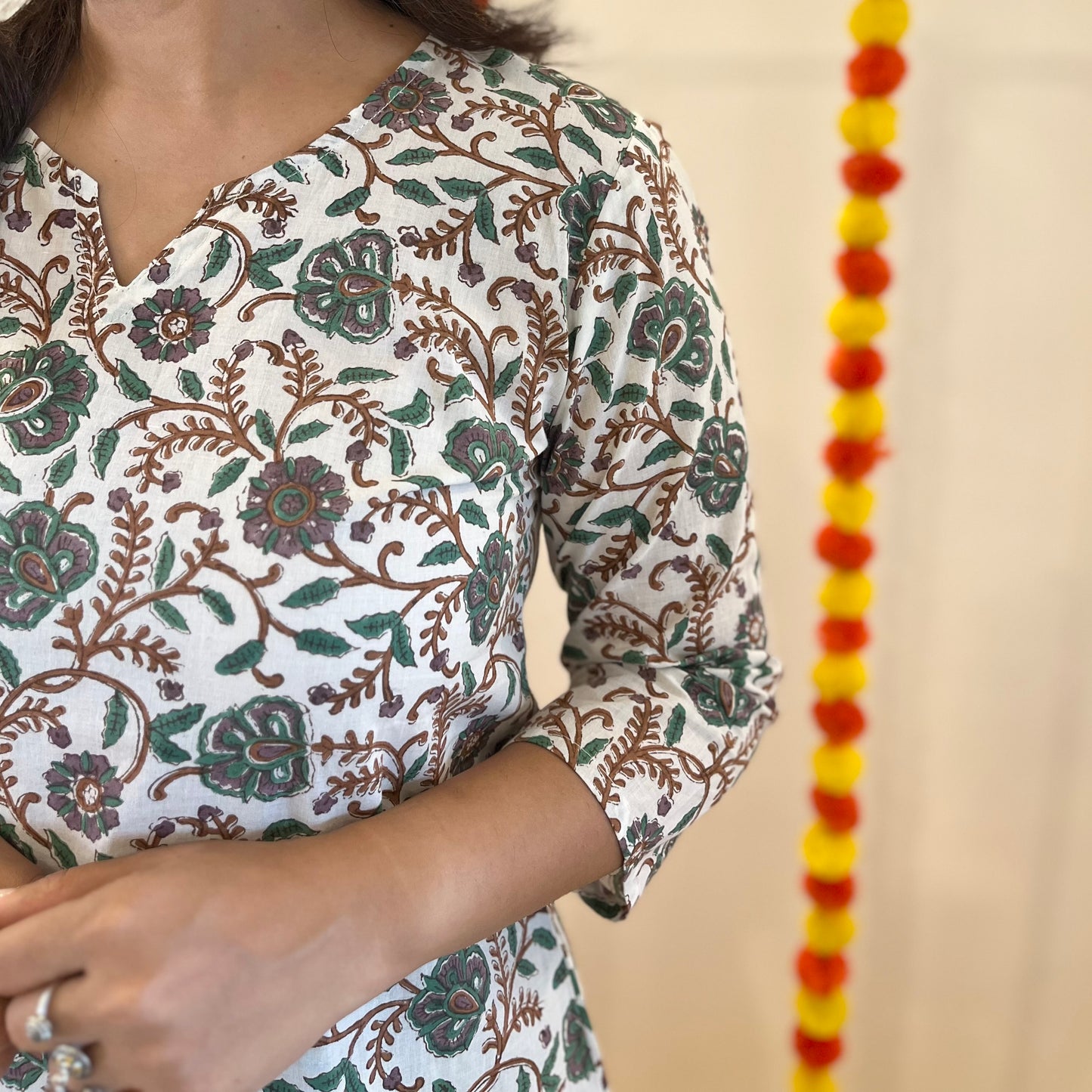 Saadgi Handblock Printed Kurta_Green Floral