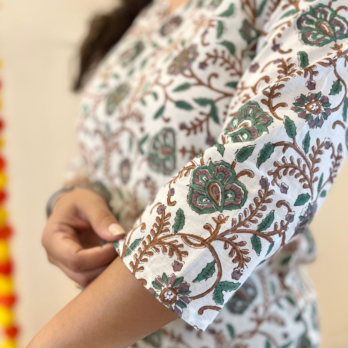 Saadgi Handblock Printed Kurta_Green Floral