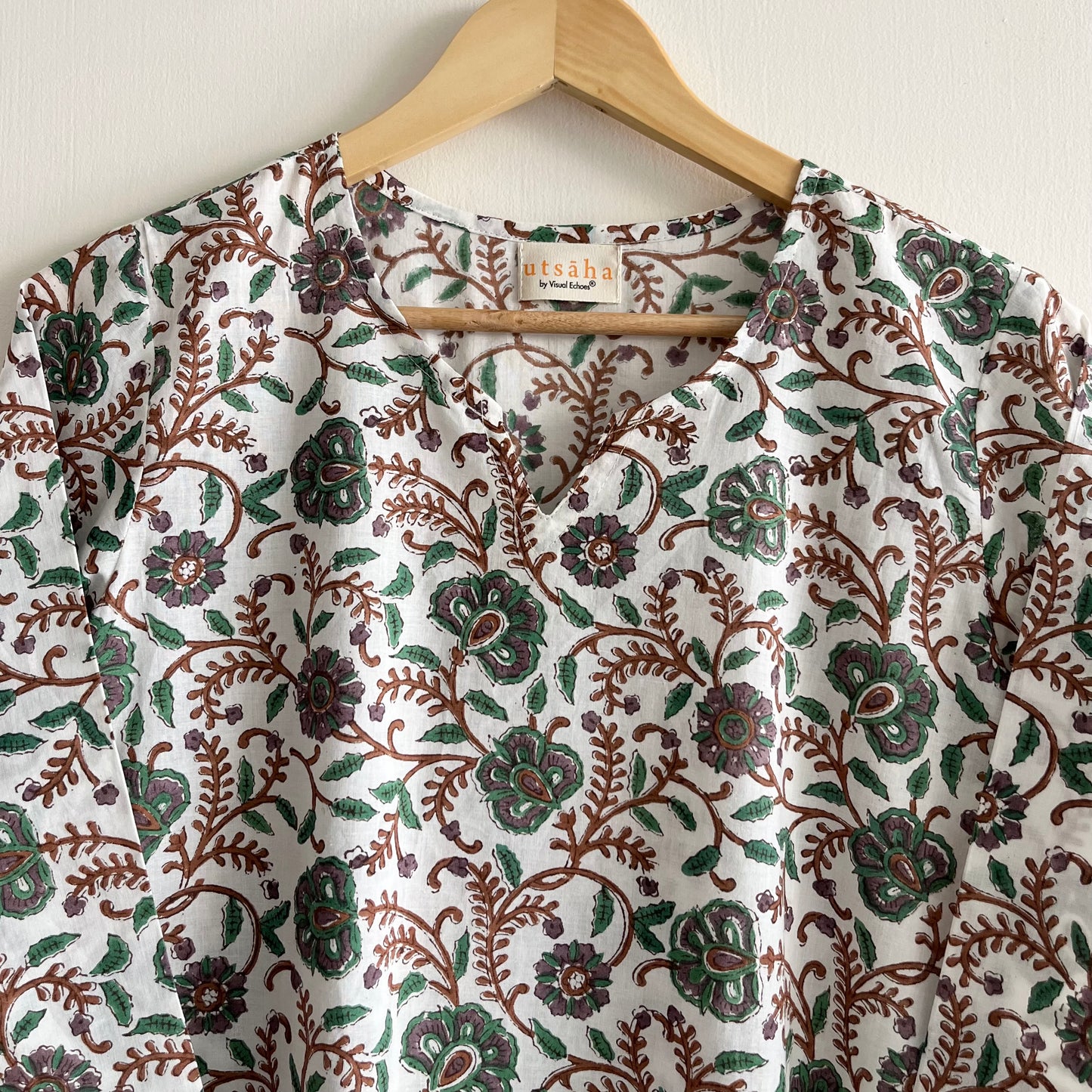 Saadgi Handblock Printed Kurta_Green Floral