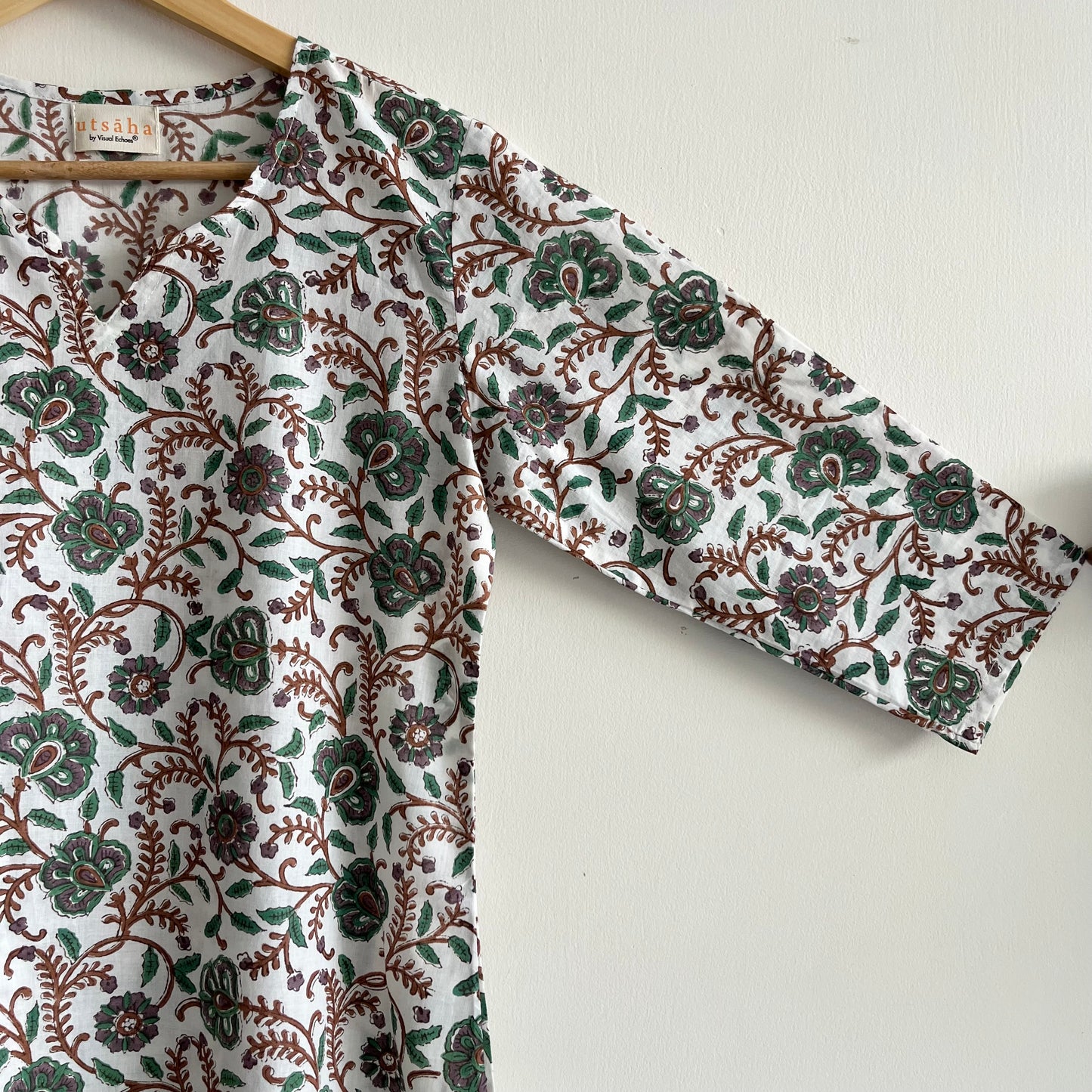 Saadgi Handblock Printed Kurta_Green Floral
