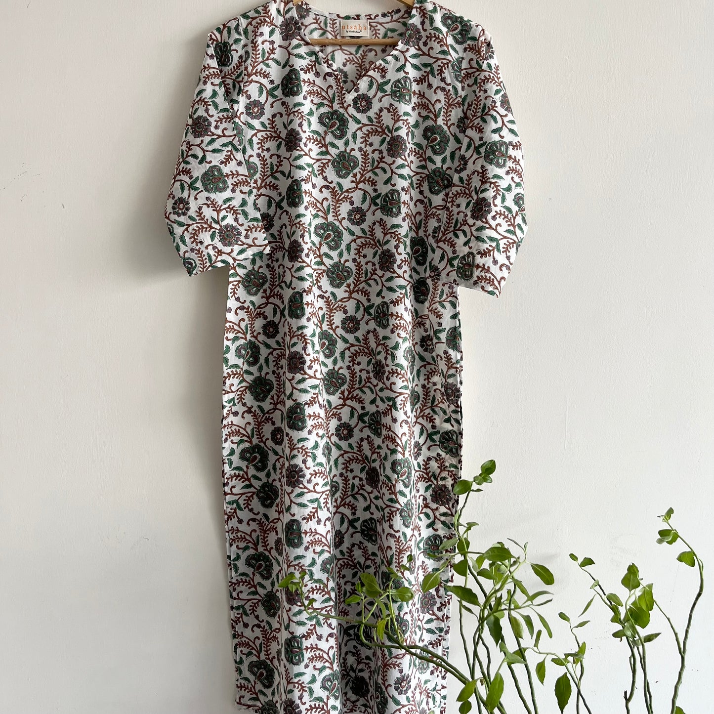 Saadgi Handblock Printed Kurta_Green Floral