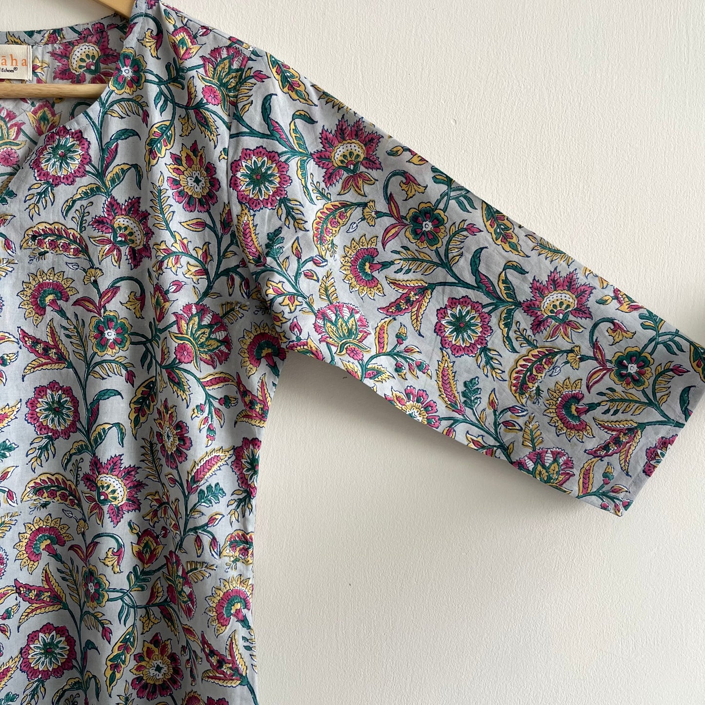 Saadgi Handblock Printed Kurta_Grey Floral