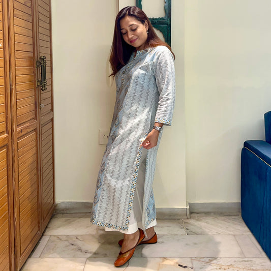 Aaina Handblock Printed Kurta_Geometric