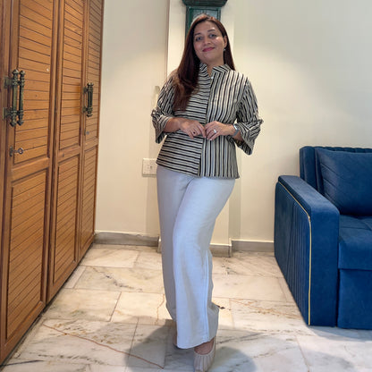 Stripes Handblock Printed Top - Black